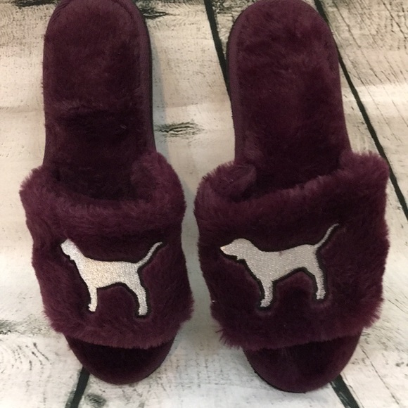 PINK Victoria's Secret Shoes - Victoria Secret Pink purple fuzzy slides